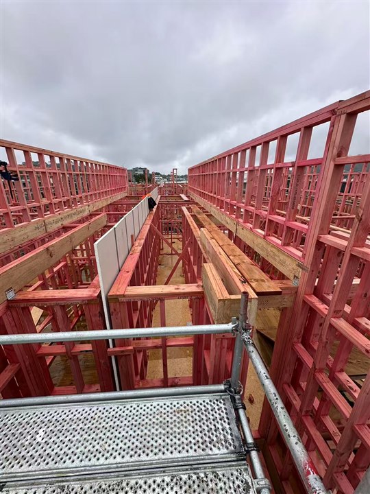 Timber wall framing on a residential construction site